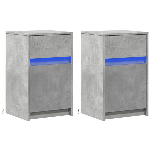 vidaXL Nachtkastjes met LED-verlichting 2 st bewerkt hout betongrijs