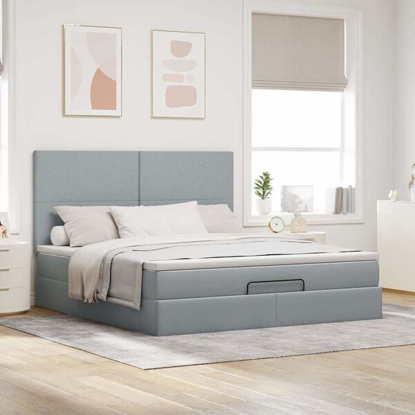 vidaXL Ottoman bed met matras 180x200cm stof lichtgrijs