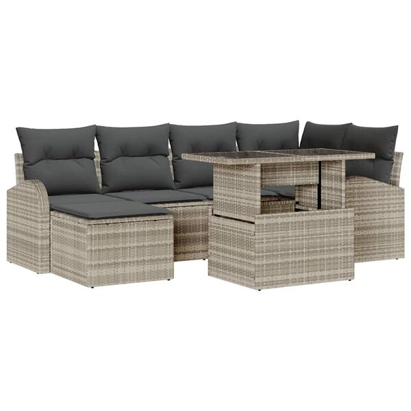 vidaXL Tuin Sofa Set met opslag 7 pcs Lichtgrijs Poly riet
