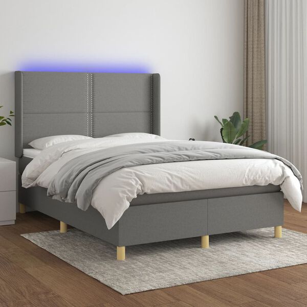 vidaXL Boxspring met matras en LED stof donkergrijs 140x200 cm