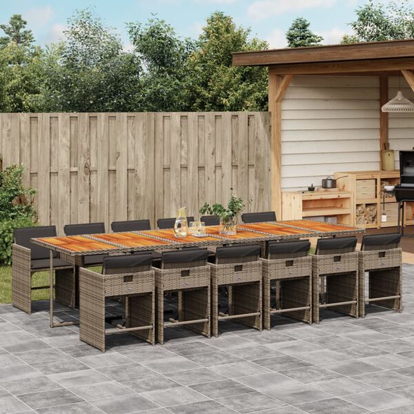 vidaXL 13-delige Tuinset met kussens poly rattan grijs
