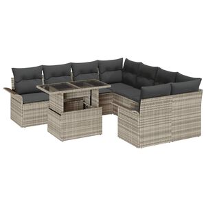 vidaXL Tuin Sofa Set met kussen 9 pcs Lichtgrijs poly rattan