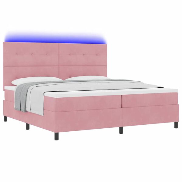 vidaXL LED Box Spring Bed met matras Roze 200 x 200 cm Stof