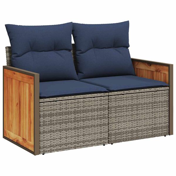 vidaXL 10-delige Loungeset met kussens poly rattan acacia grijs