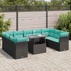 vidaXL 10-delige Loungeset met kussens poly rattan acacia zwart
