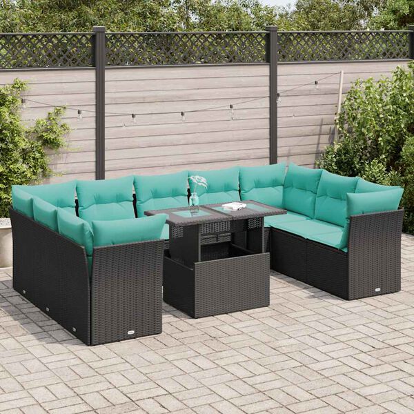 vidaXL 10-delige Loungeset met kussens poly rattan acacia zwart