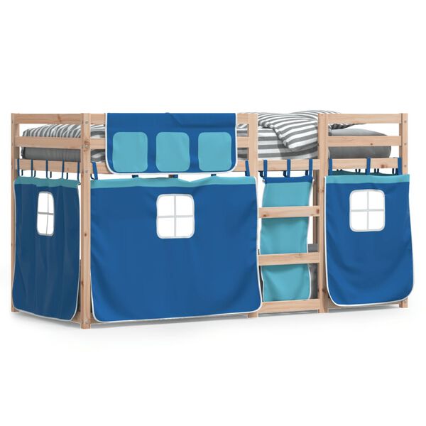 vidaXL Stapelbed met gordijnen 75x190 cm massief grenenhout blauw