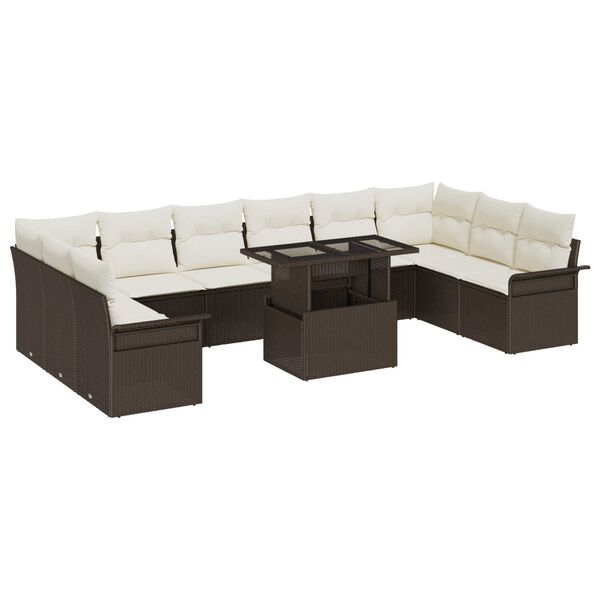 vidaXL Tuin Sofa Set met kussen met kussen 11 pcs Bruin Poly Rattan