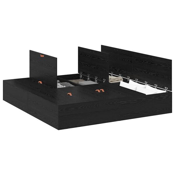 vidaXL Opbergbedframe met opslag Zwart Eiken 180 x 200 cm Bewerkt hout