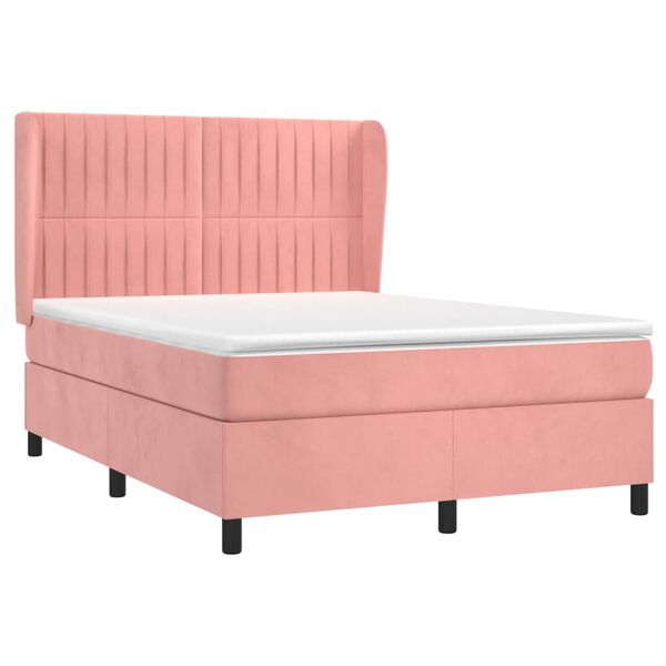 vidaXL Boxspring met matras fluweel roze 140x200 cm