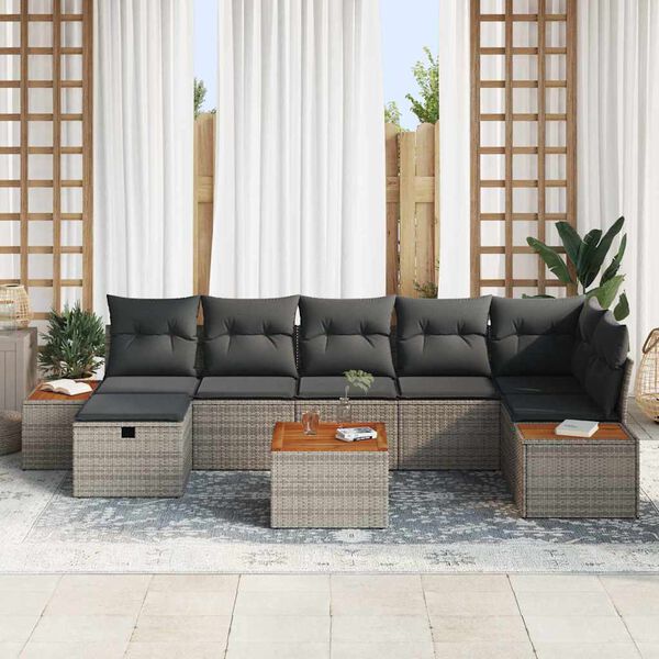 vidaXL Tuin Sofa Set met kussen 8 pcs Grijs Poly riet