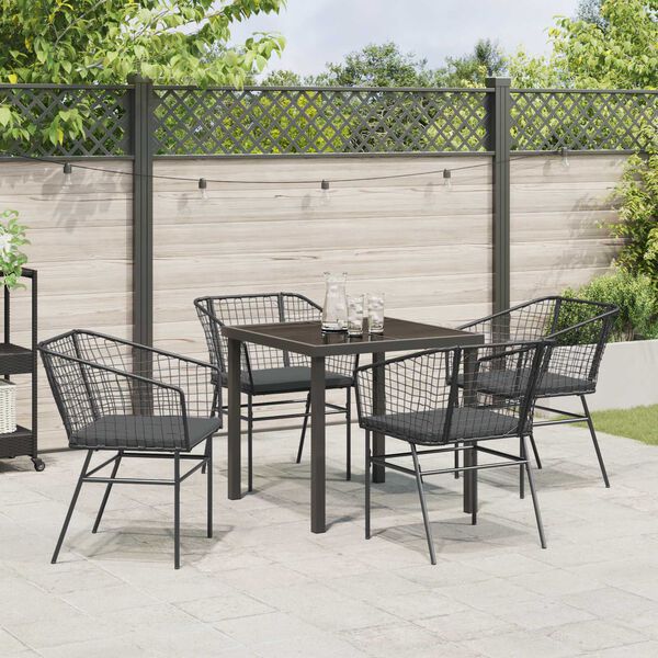 vidaXL Tuin eettafelset 5 pcs Zwart poly rattan
