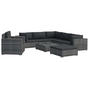 vidaXL 8-delige Loungeset met kussens poly rattan grijs