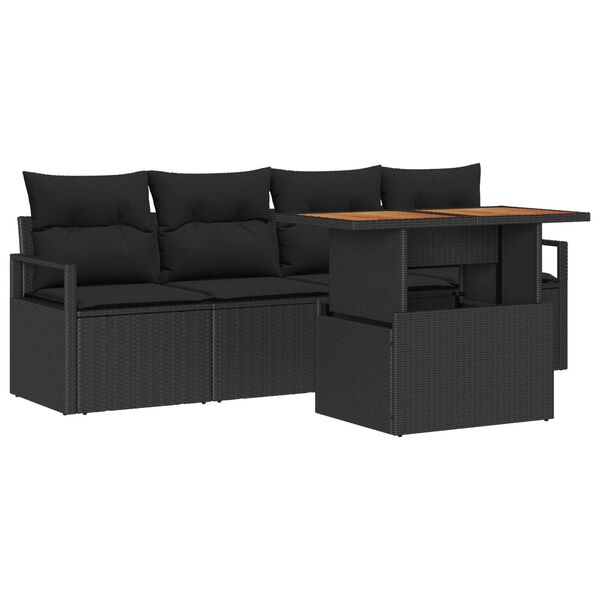 vidaXL Tuin Sofa Set met opslag 5 pcs Zwart Poly riet