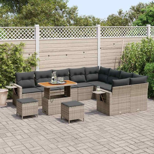 vidaXL Tuin Sofa Set 12 pcs Grijs Poly rattan en gepoedercoat staal
