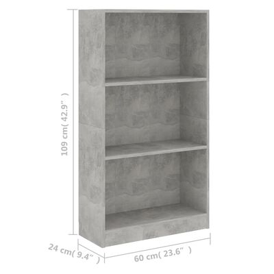 vidaXL Boekenkast met 3 schappen 60x24x109 cm bewerkt hout betongrijs