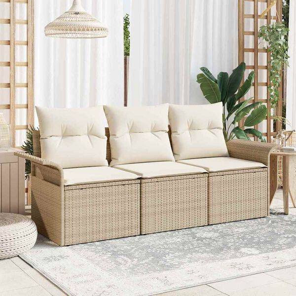vidaXL Tuin Sofa Set met kussen met opslag 3 pcs Beige Poly riet