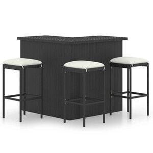 vidaXL 4-delige Tuinbarset met kussens poly rattan zwart