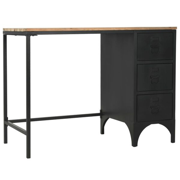 vidaXL Bureau 100x50x76 cm massief vurenhout en staal