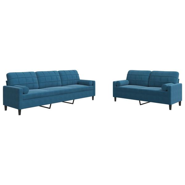 vidaXL 2-delige Loungeset met kussens en bolsters fluweel blauw