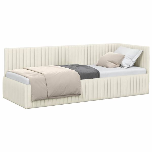 vidaXL Hoekbedframe met hoofdeinde Crème 80 cm x 200 cm Fluweel