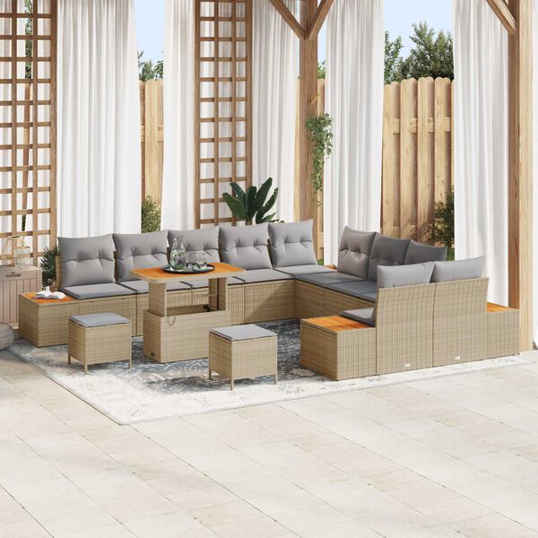 vidaXL Tuin Sofa Set met kussen 13 pcs Beige Poly riet