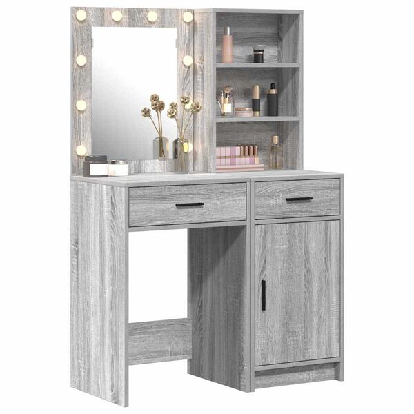 vidaXL Make-up tafel set met LED 2 pcs Grijs Sonoma Bewerkt hout