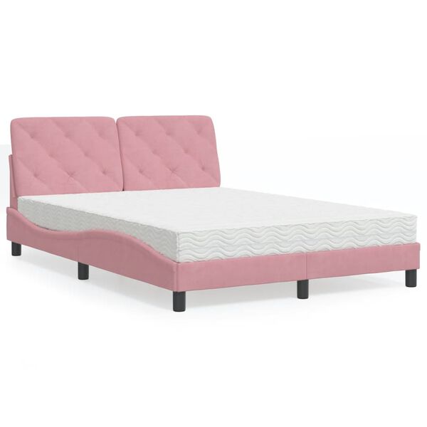 vidaXL Bed met matras fluweel roze 120x200 cm