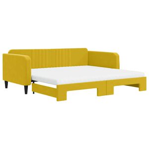 vidaXL Slaapbank onderschuifbed en matrassen 100x200 cm fluweel geel