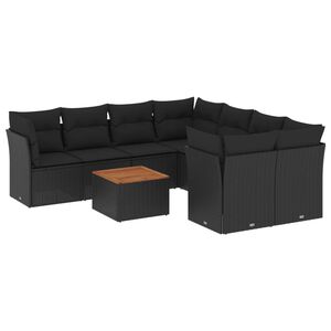 vidaXL 9-delige Loungeset met kussens poly rattan zwart