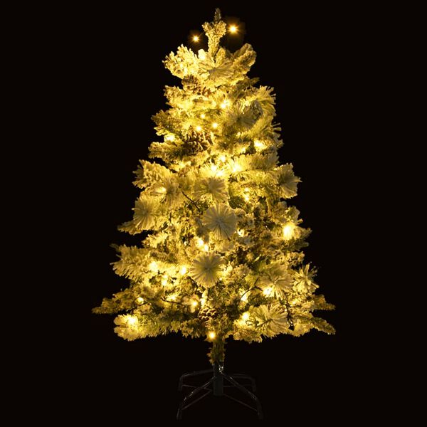 vidaXL Kerstboom met LED en dennenappels en sneeuw 120 cm PVC en PE