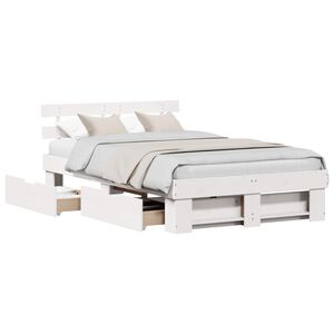 vidaXL Bedframe met hoofdeinde Wit 135 x 190 cm Massief grenenhout