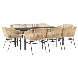 vidaXL 9-delige Tuinset met kussens poly rattan glas bruin