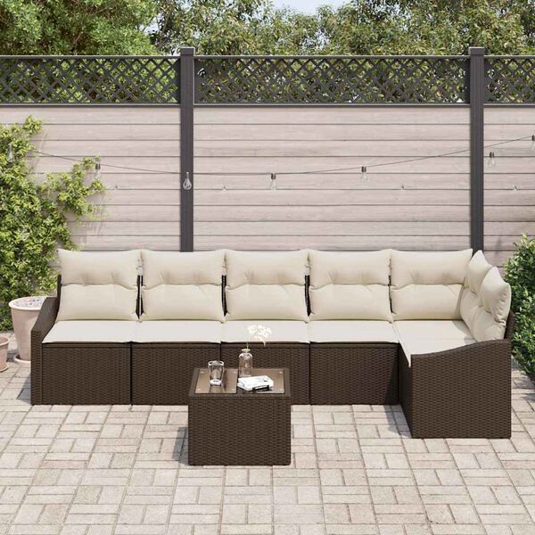 vidaXL Tuin Sofa Set 7 pcs Bruin Poly riet