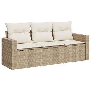 vidaXL 3-delige Loungeset met kussens poly rattan beige