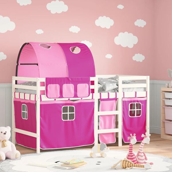 vidaXL Kinderhoogslaper met tunnel 80x200 cm massief grenenhout roze