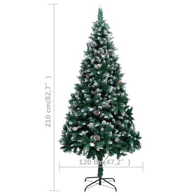 vidaXL Kunstkerstboom met LED's en dennenappels en witte sneeuw 210 cm