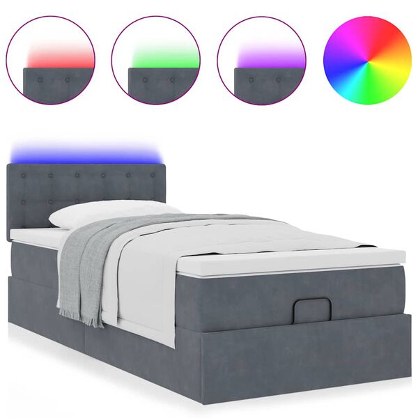 vidaXL Ottoman bed met matras en LED's 80x200cm fluweel donkergrijs
