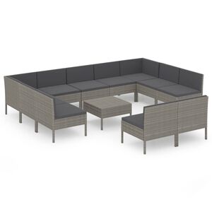 vidaXL 12-delige Loungeset met kussens poly rattan grijs