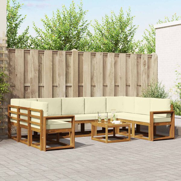vidaXL Buiten bankenset met kussen 10 pcs Natuurlijk en Cr&egrave;me