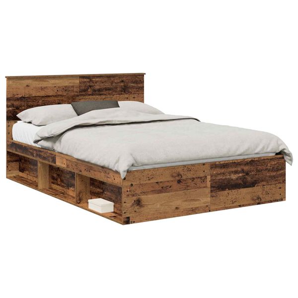 vidaXL Bedframe met hoofdeinde Oudhout 140 x 200 cm Massief grenenhout