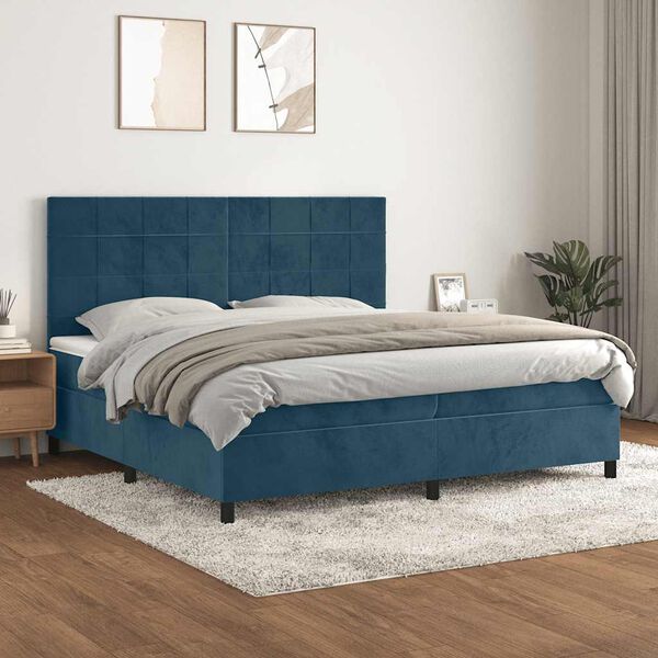 vidaXL Boxspring met matras fluweel donkerblauw 200x200 cm