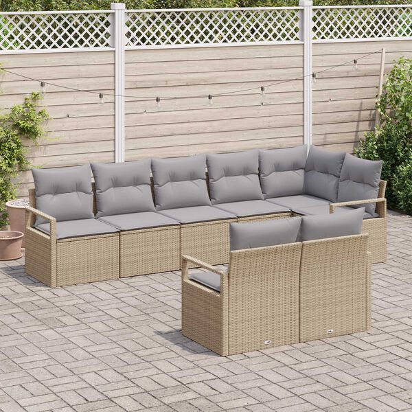 vidaXL Bankstel 8 pcs Beige poly rattan