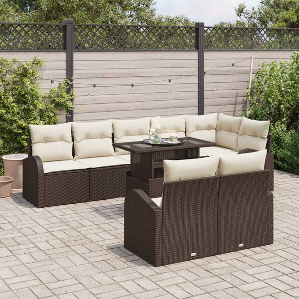 vidaXL Tuin Sofa Set met opslag 9 pcs Bruin Poly riet