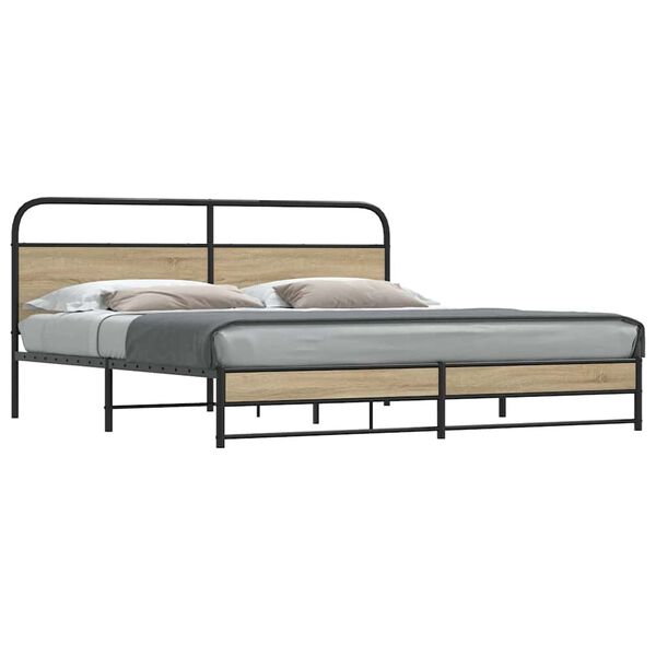 vidaXL Bedframe zonder matras metaal gerookt eikenkleurig 183x213 cm