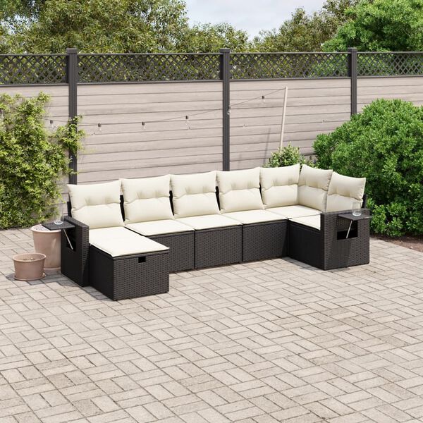 vidaXL 7-delige Loungeset met kussens poly rattan zwart