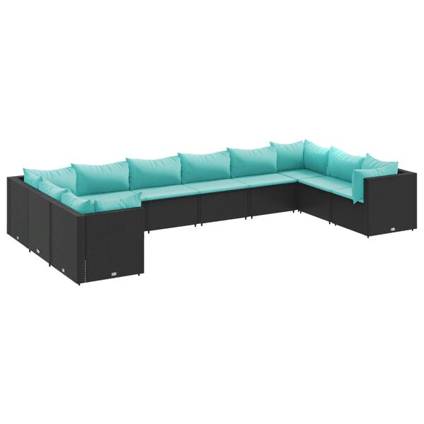 vidaXL 10-delige Loungeset met kussens poly rattan zwart