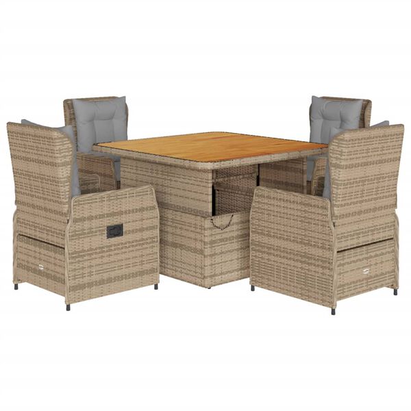 vidaXL 5-delige Tuinset met kussens poly rattan beige