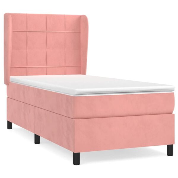 vidaXL Boxspring met matras fluweel roze 80x200 cm