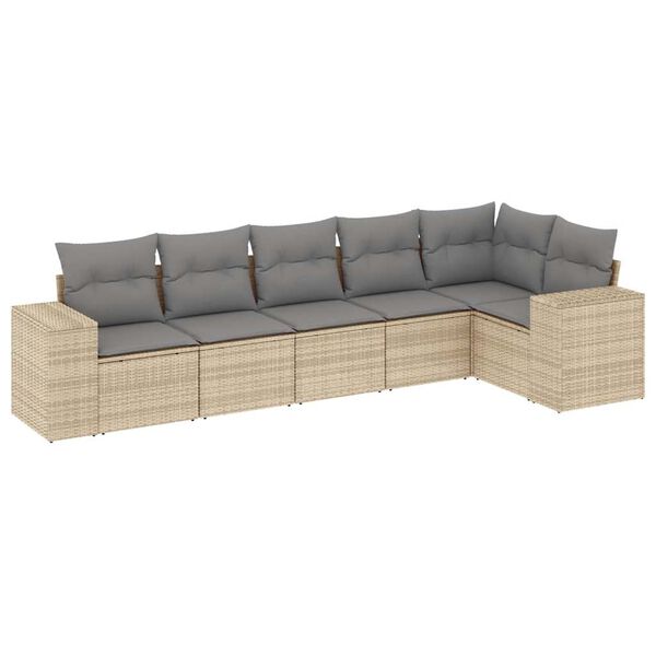 vidaXL 6-delige Loungeset met kussens poly rattan beige